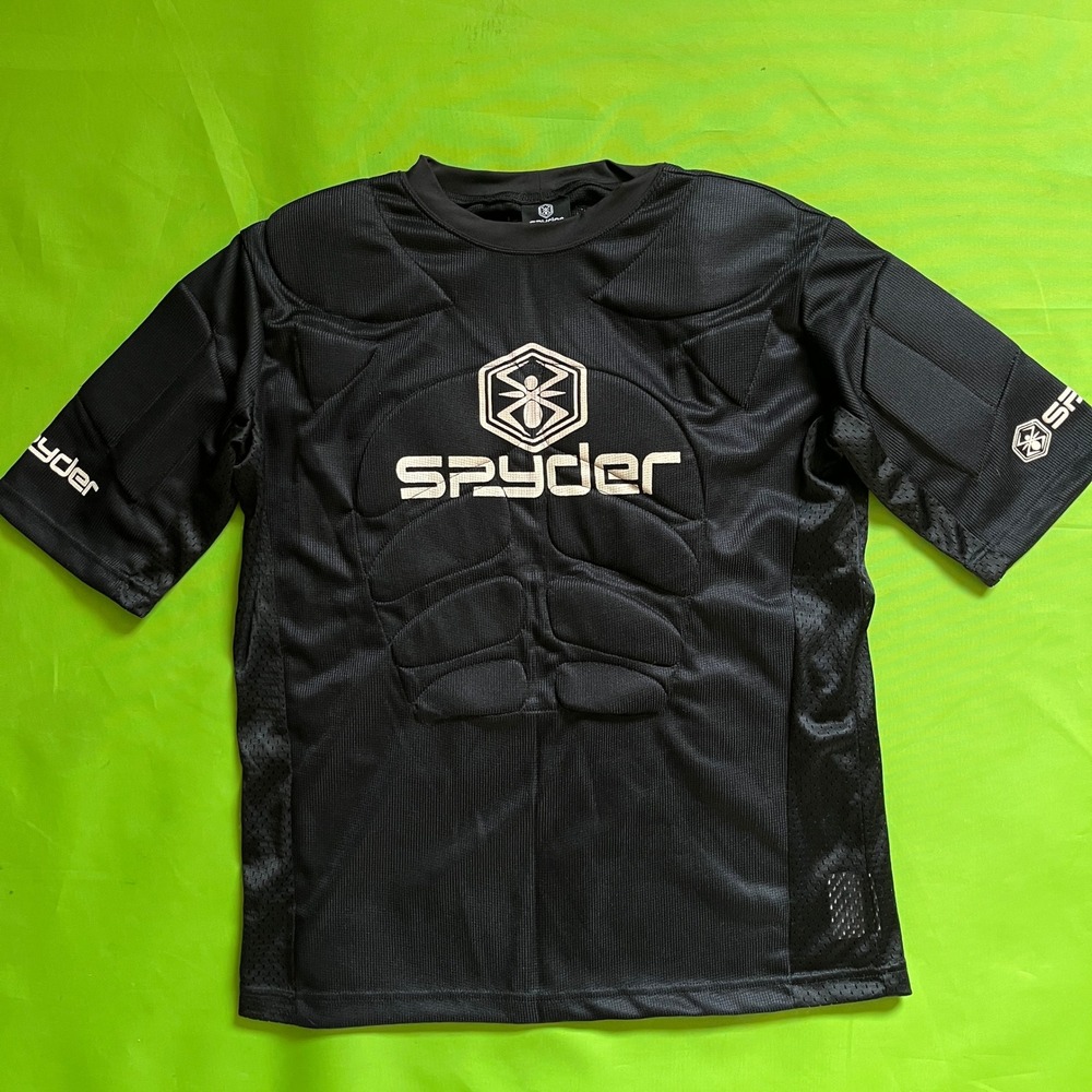 Spyder Padded Compression Shirt Mens Large Black Short Sleeve Impact Base Layer